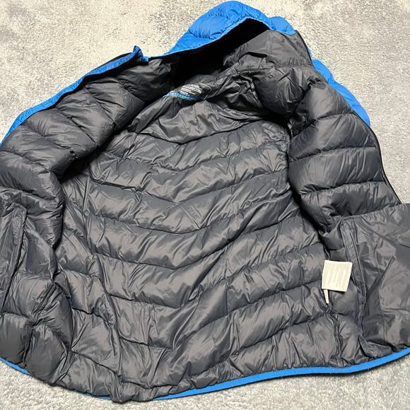 Trespass Down Jacket Mens XXL Quilted Coat Blue Hooded Stormer **flaw - Picture 7 of 11
